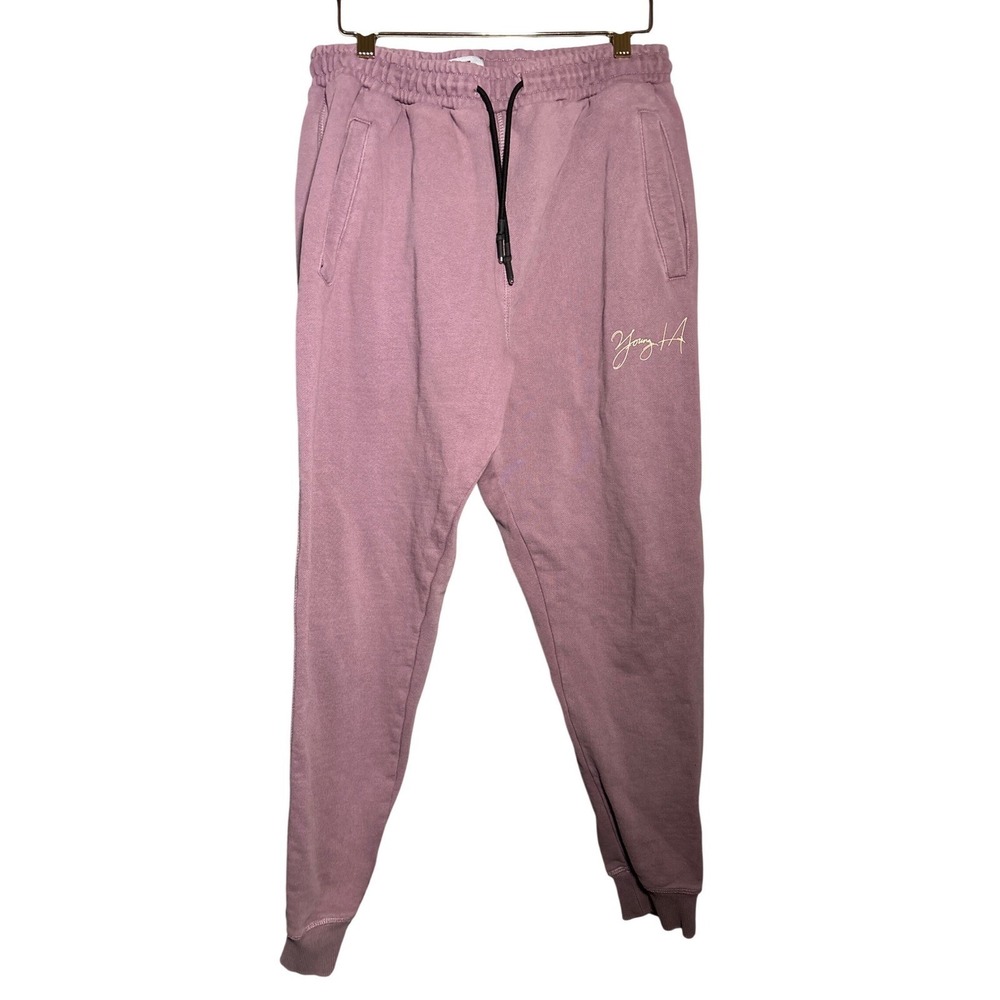 YoungLA Womens L French Terry Joggers Mauve Graphic Sweatpants Cozy Lounge‎